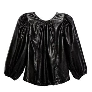Bri Babe Faux Leather Blouse Oversized Small Black NWT